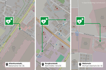 Lageplan der BAUR-Defibrillatoren in Altenkunstadt, Burgkunstadt und Weismain